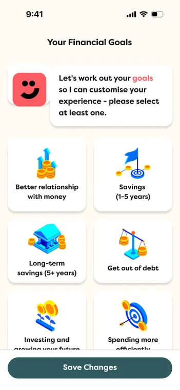 Buddi guiding financial goal selection during onboarding