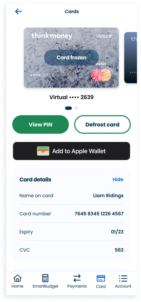 Card shown in a frozen state